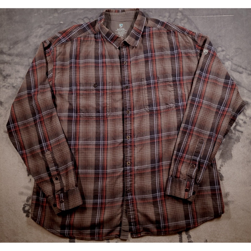 Kuhl Fugitive Shirt Mens XXLarge 2XL Gray Plaid Flannel Long Sleeve Button Front